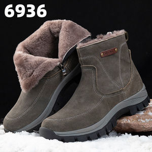 Botas de nieve de lana para hombre, cálidas, impermeables, antideslizantes, de invierno, estilo Martin, tacón medio, color sólido, suela inyectada para uso en interiores. - Product Image 3