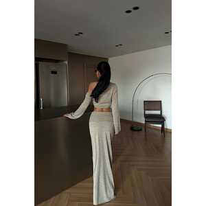 Ensemble jupe et haut en tricot style club chic, coupe ajustée, 2 pièces, taille XL, longueur au-dessus du genou, pour l'hiver/l'automne - Product Image 1