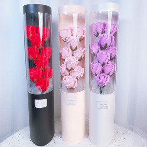 Wholesale White Hot Pink Red Soap Flower Wedding Decoration 9pcs LED Light Artificial Silk Rose Bouquets With <b>Gift</b> <b>Box</b> Set - Product Image 4