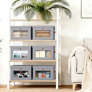 Wholesale Foldable Fabric Storage <b>Boxes</b> with Transparent Window & PU Handles Stackable <b>Wardrobe</b> Organizers for Home Use - Product Image 6
