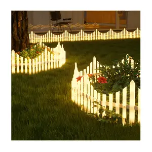 Paquete de 8 luces de valla de plástico de piquete blanco Borde de jardín Solar decorativo árbol de Navidad valla al aire libre para patio de árbol de Navidad