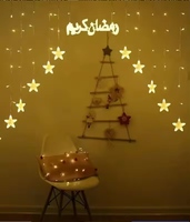 Guirlande lumineuse LED lune et étoiles pour la décoration de rideaux d'intérieur pour l'Aïd et le Ramadan