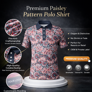 <b>Men</b>’s <b>Paisley</b> Polo <b>Shirt</b> Breathable Short Sleeve Golf Casual Designer Pattern Polo Top Custom Logo OEM Private Label - Product Image 2