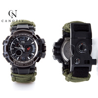 Bracelet de survie étanche 50M, mouvement japonais, sifflet de Parachute, montre boussole de Sport