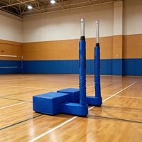 Poteau de volley-ball mobile, pilier en acier inoxydable et base en acier avec roues, hauteur réglable par manivelle 1,85m-2,45m