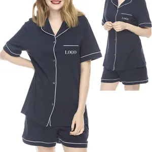LOGO Custom 100 cotton Jersey Pajamas Short Sleeve Pyjamas Sets