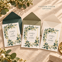 Ensemble d'invitations de mariage personnalisées en eucalyptus, bordure festonnée, cadre doré, invitation de mariage, carte RSVP, enveloppe lignée verte