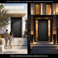 Pintu Depan Villa Aluminium Modern OEM ODM Sistem Penguncian Multi Titik, Aluminium Hitam, Meningkatkan Keamanan Pintu Eksterior