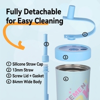 Bouteille d'eau isotherme imprimée Parc d'attractions Kawaii, en acier inoxydable 304, double paroi sous vide, avec paille, anti-fuite, sans BPA, 12-24 heures