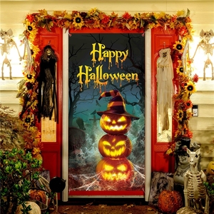 <span class=keywords><strong>D</strong></span>écorations murales pour fête <span class=keywords><strong>d</strong></span>'Halloween : Tissu suspendu citrouille et fantôme pour cadre de porte, accessoires photo <span class=keywords><strong>d</strong></span>'<span class=keywords><strong>horreur</strong></span>, toile de fond festive - Product Image 2