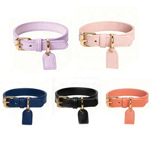 Collar de cuero de lujo para perro, etiqueta personalizada, accesorios de Metal para mascotas, arnés de correa, venta al por mayor, Collar de cuero Vegano para perro cachorro Med grande - Product Image 1