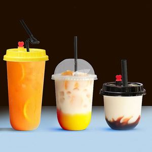 Gobelets en plastique PP transparents jetables à paroi simple, imprimés sur mesure, 12oz/16oz/24oz, en forme de U, pour jus de fruits, lait, boba, bubble tea - Product Image 1