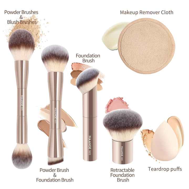 For MAANGE 9 PCS Double Makeup Brushes Set Foundation Brush for Blending Liquid Powder Concealer Cream Blush Buffe Lip Use Box
