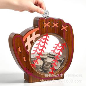 Wooden <b>baseball</b> <b>glove</b>-shaped piggy bank, transparent household piggy bank for children, cartoon bedroom piggy bank for kids' - Product Image 1