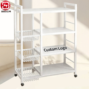 Étagère de rangement multi-niveaux <span class=keywords><strong>sur</strong></span> pied pour cuisine avec panier à roulettes rotatif, étagères métalliques à 4 niveaux pour la maison - Product Image 5