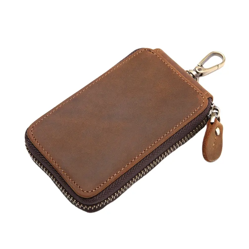 Custom wholesale vintage durable real cow leather key case mens genuine leather key chain bags