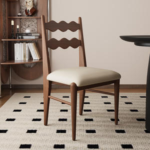 Silla de Comedor de Madera Maciza Estilo Retro Francés, Tapizada en Tela de Lino y Algodón, para Uso en Restaurantes - Product Image 3