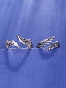 Bagues de couple punk ailes de démon en gros pour femmes, bague ouverte couleur argent rétro, bijoux de mariage, cadeau de Saint-Valentin - Product Image 4