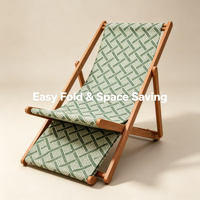 Chaise longue de plage pliable en bois massif, transat d'extérieur en textile à motif géométrique pour patio, jardin, bord de piscine, complexe hôtelier