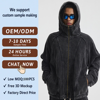 OEM ODM Sweat à capuche zippé oversize à manches longues, avec panneaux courbés coupés et cousus, surpiqûres contrastées, poignets et ourlet côtelés effet délavé, pour hommes, vente en gros