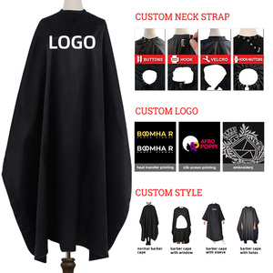 Cape de coiffure imperméable en polyester avec logo noir à pression pour salon de coiffure, robe de coupe de cheveux - Product Image 2