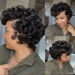 Perruque Lace Front <span class=keywords><strong>13</strong></span>*4 pour cheveux courts bouclés style elfe, entièrement tissée à la main, peut être permanentée et teinte, origine Henan - Product Image 3