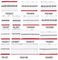 Kit de 200 diodes de 14 valeurs 1N4001 1N4004 1N4007 FL207 1N5404 1N5406 1N5408 UF4007 FR107 FR207 1N4148 1N5817 1N5819 1N5822