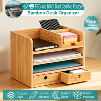 Organisateur de bureau en bois pour le bureau, support de rangement de bureau en bambou avec tiroirs, organiseur de papeterie écologique pour la maison et le bureau