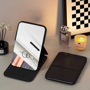 Desktop <b>Makeup</b> <b>Mirror</b> Solid Color PU Leather Simple Portable Handheld <b>Makeup</b> <b>Mirror</b> Foldable Student Compact Cute Pocket <b>Mirror</b> - Product Image 1