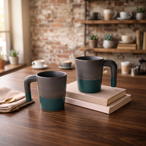 Tazas de Café de Cerámica, Dos Tonos, Gris Mate y Verde Azulado, Diseño Minimalista, para Uso Doméstico - Product Image 1