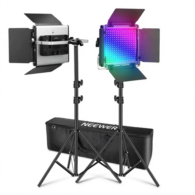 For LED Panel Light RGB 660 Pro II 2-Pack 50W DC12-15V Adjustable Color Temp 3200-5600K Video Lamp for Camera Photo Studio