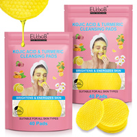 ELBBUB 40 Almohadillas Limpiadoras Faciales Reafirmantes y Energizantes para la Piel, Exfoliantes e Iluminadoras, con Cúrcuma y Ácido Kójico