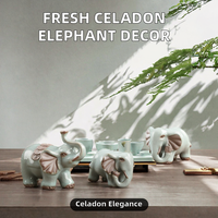 Ornement éléphant en céramique MSH Celadon frais, nouveau style chinois, petite taille - Décoration élégante pour table à thé, idéal pour un anniversaire &amp;   Anniversaire