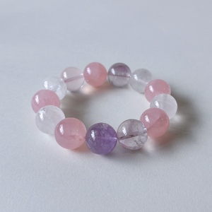 Vefiery 15-16mm Large Beads Mixed <b>Crystal</b> Jewelry <b>Set</b> Natural Rose Quartz Amethyst Clear Quartz Beaded Bracelet & Necklace - Product Image 3