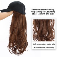 Topi Bisbol Gaya Korea Wanita Warna Hitam Polos Model Cap dengan Ekstensi Rambut Keriting Panjang Bergelombang Besar untuk Menutupi Seluruh Kepala