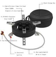 Nouvelle cuisinière à gaz portable de camping en plein air, 12800W, haute puissance, 5 brûleurs, feu puissant, pliable, en cuivre et acier inoxydable