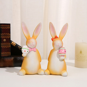 Personalizzato 2 pezzi decorazioni per la tavola di pasqua coniglietti in resina di buona pasqua ornamenti per uova, statua di coniglio primaverile in resina carina per la decorazione domestica - Product Image 5