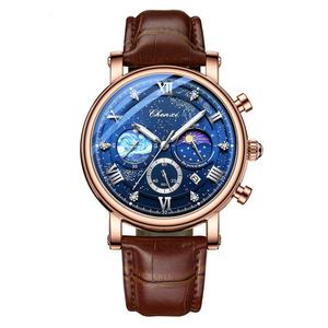 Reloj de Cuarzo de Lujo para Hombre CHENXI 972, Correa de Cuero con Estampado de Cielo Estrellado, Caja de Aleación, Seis Manecillas, Calendario, Diseño Personalizado - Product Image 1