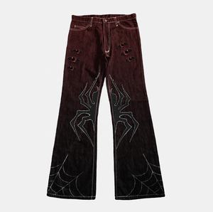 Aeedenim Halloween Spider Web Oem Design personalizzato produttore di Jeans impilati <span class=keywords><strong>pantaloni</strong></span> in Denim per uomo - Product Image 3