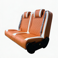 Kursi Van Universal 2-Seater Grosir, Mekanisme Lipat Sandaran Kepala Tersembunyi, Kulit Oranye & Putih, Harga Pabrik OEM