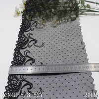 Dentelle brodée marron chocolat de 20 cm, dentelle florale brodée, tissu de dentelle noire à pois pour la décoration de robes féminines
