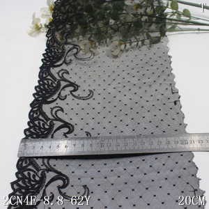 Passamaneria in pizzo ricamato marrone cioccolato 20 cm, pizzo floreale ricamato, tessuto in pizzo nero <span class=keywords><strong>con</strong></span> pois per decorazione abiti da donna - Product Image 2