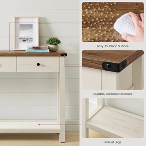 Farmhouse Luxury <strong>Narrow</strong> Entryway Console <strong>Table</strong> Hallway Wood 47.2 Inch Sofa <strong>Side</strong> <strong>Table</strong> with 3 Drawers Open Shelf Storage - Product Image 2