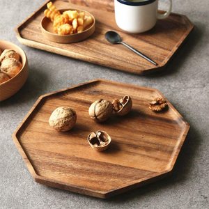 <b>Set</b> of 2 Acacia Wood Serving Trays for Vegetables Fruits Decor Parties Restaurants Hotels-<b>Breakfast</b> Food Serving Tray - Product Image 6