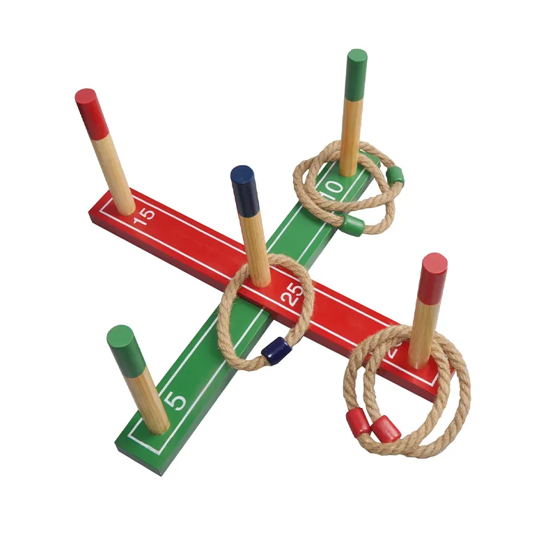 China Manufacturer For Sale Yard Game Set Quoits And Wood Ring Toss Set With Net Bag For Kids