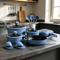 Set Peralatan Masak Anti Lengket Aluminium Pola Berlian 16 PCS, Panci dan Wajan Induksi dengan Peralatan Dapur