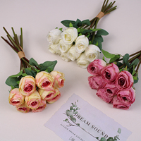 Bouquet de roses artificielles en soie romantique à 9 têtes légèrement stylé pour la maison, le salon, la table à manger, la table basse, l'arrière-plan de mariage