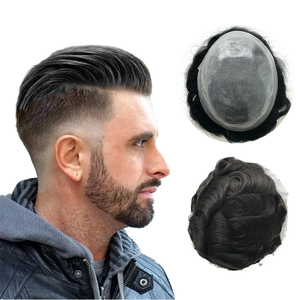 Good Feedback Invisible Hairline Thin Skin PU Base Toupee Indian Virgin Hair Right Design Unit Hair Replacement System for <b>Men</b> - Product Image 1