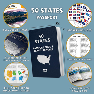 Biểu tượng tùy chỉnh PU da Hộ chiếu chủ với 50 tiểu bang du lịch Tracker chúng tôi đi du lịch danh sách xô Tạp Chí & công viên quốc gia tem Album - Product Image 4