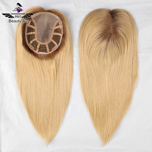 Stock European Ombre Blonde <strong>Open</strong> Weft Virgin Hair Replacement for Alopecia Soft Mono Human Hair Women <strong>Toppers</strong> - Product Image 3